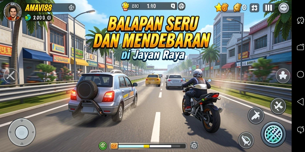 Tampilkan aksi balapan mendebarkan dari AMAVI88 dengan mobil cepat.
