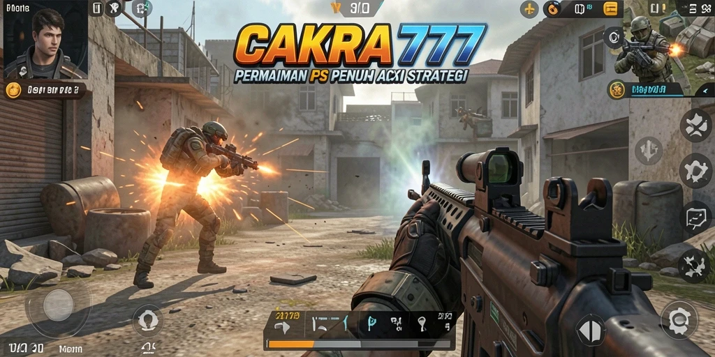 Tangkapan layar menunjukkan aksi tembak-menembak intens dalam CAKRA777.