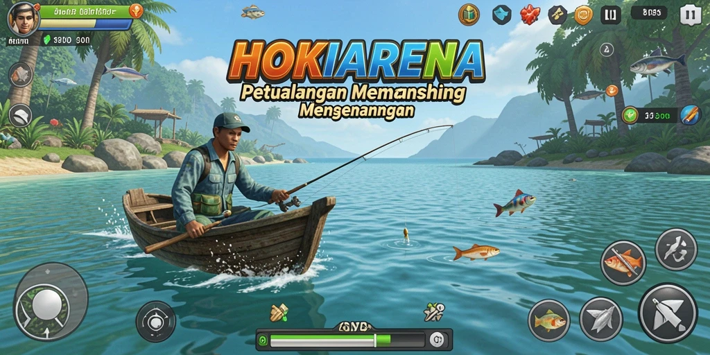 Tampilan gameplay HOKIARENA yang memukau dengan aksi memancing yang seru.