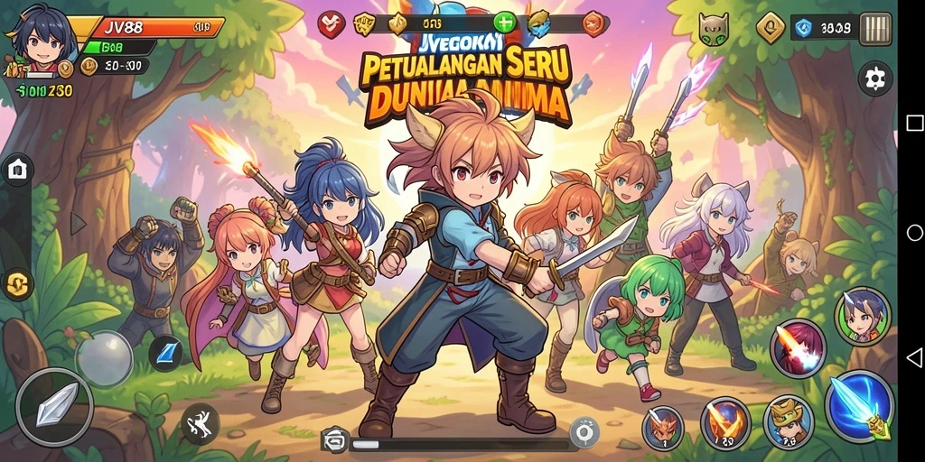 Tampilan gameplay JV88 menampilkan aksi karakter anime yang menarik.