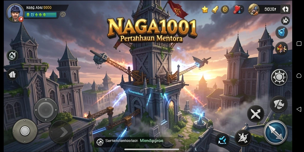 Tampilan gameplay menegangkan NAGA1001 dalam Tower Defense.