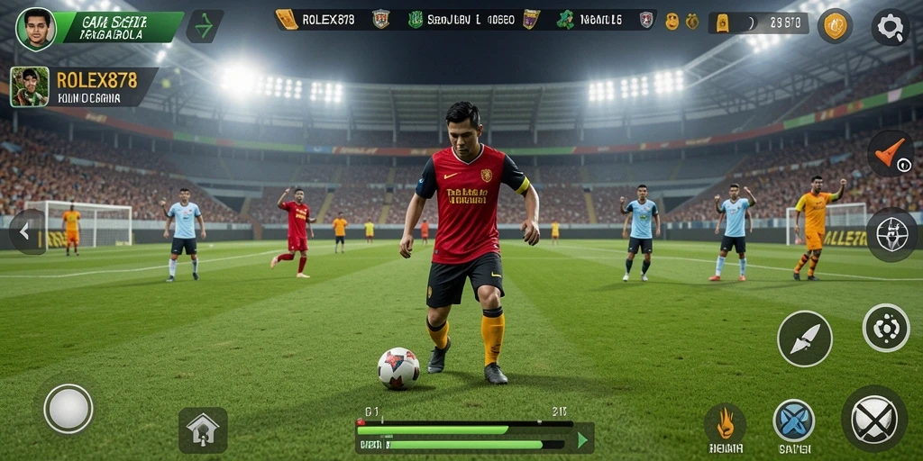 Tampilan permainan <strong>ROLEX878</strong> yang menarik dan seru saat bermain sepak bola.