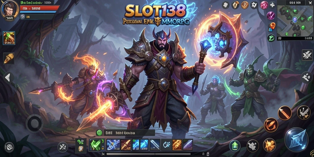 Screenshot utama SLOT138 menampilkan pertempuran epik dalam dunia MMORPG.